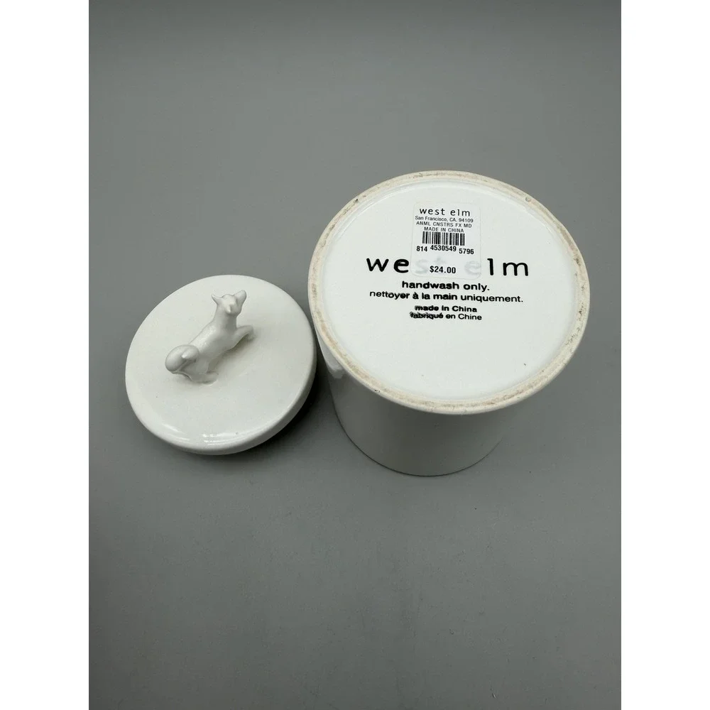 West Elm White Ceramic Canister w/ Dog Lid – Modern Kitchen Storage Jar